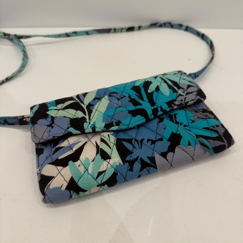 Vera Bradley Camofloral Crossbody Wallet Blue Teal Floral Quilted Bag - Picture 5 of 7
